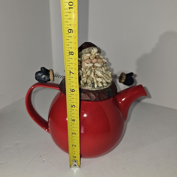 SANTA CLAUS Custom Christmas Teapot Springy Arms Holiday 8.5"x8" Red Ceramic - Picture 13 of 14